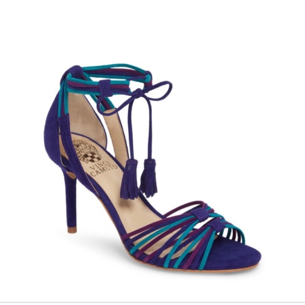 Vince Camuto Purple Teal Strappy Suede Ankle-Tie Sandals